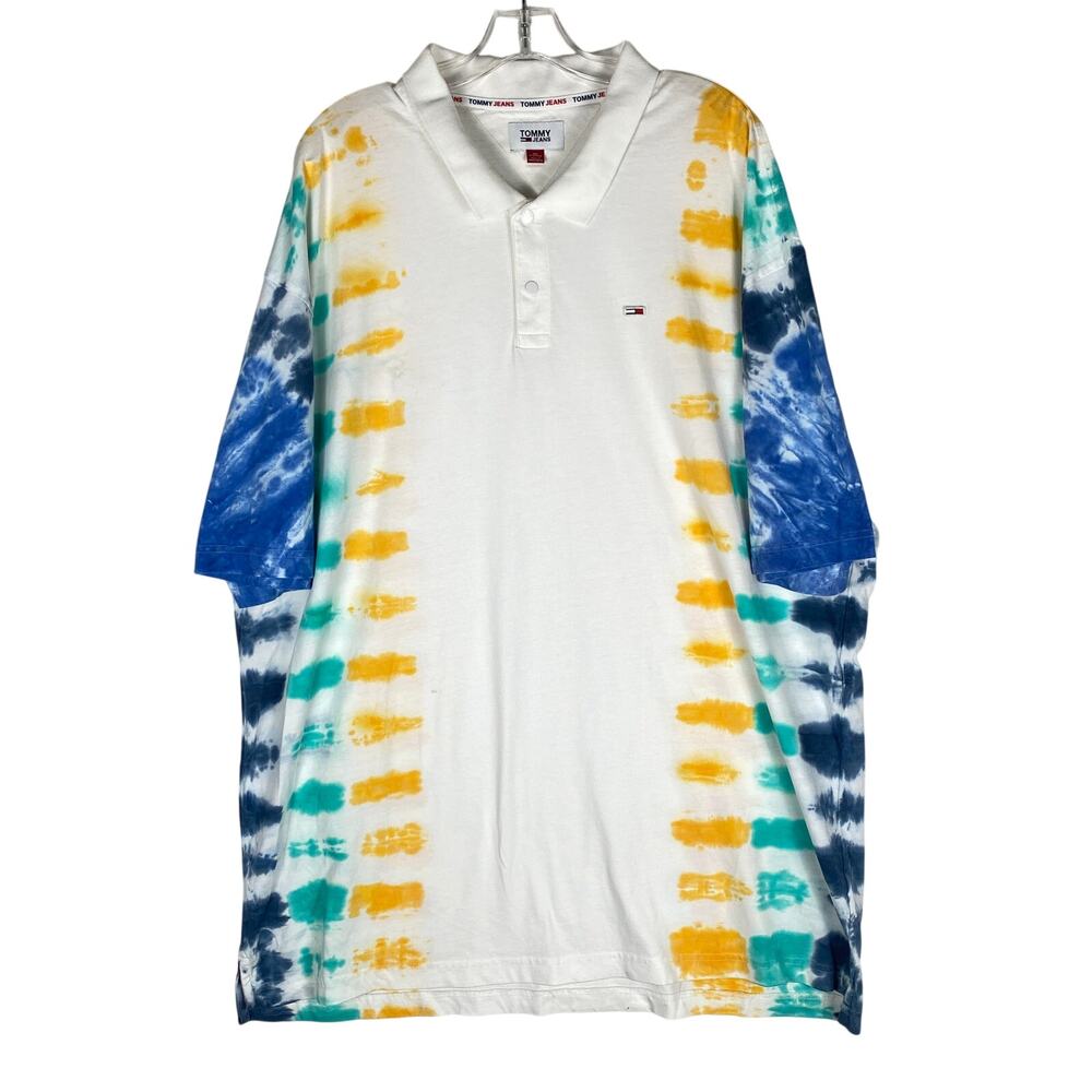 Tommy Jeans Hand Dyed Tie Dye Polo Shirt Men 3XL Preppy Retro Loud Colorful Y2K